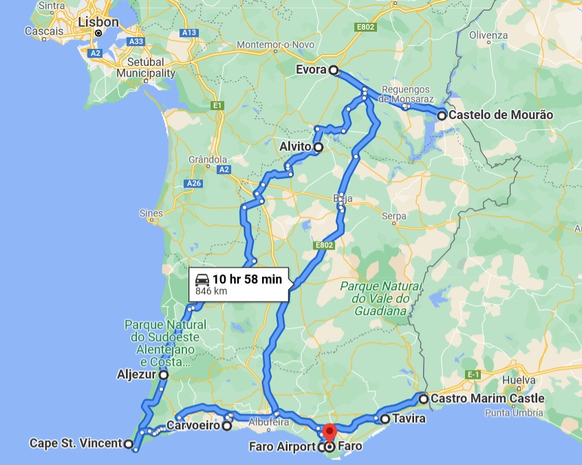 Map of our Portugese road trip