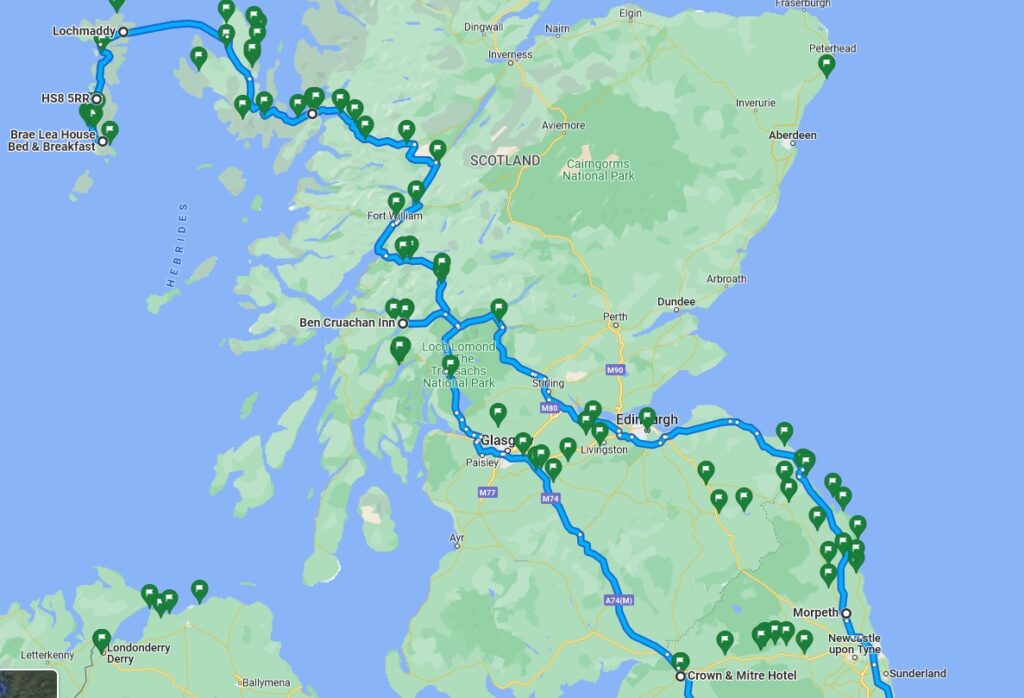 Route through Scotland to the Western Isles