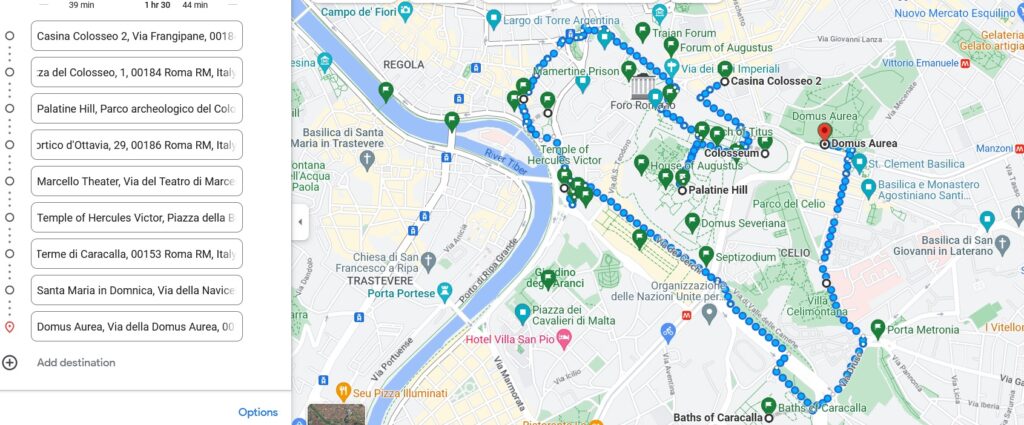 Route showing sights visited and how compact Imperial Rome was