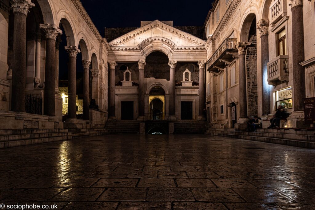 Diocletian's Palace Peristile on a wet evening