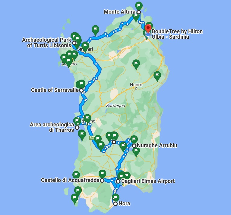 Route covered by our Sardinian road trip