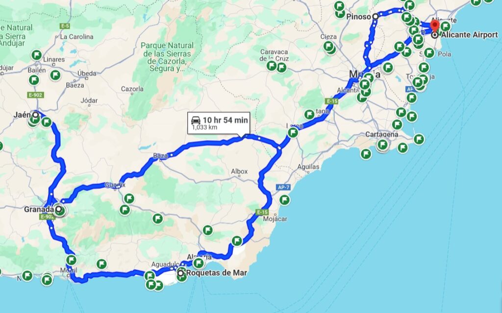 Route we took on this holiday - Alicante - Granada - Jaen - Rocquetas - Pinoso - Alicante